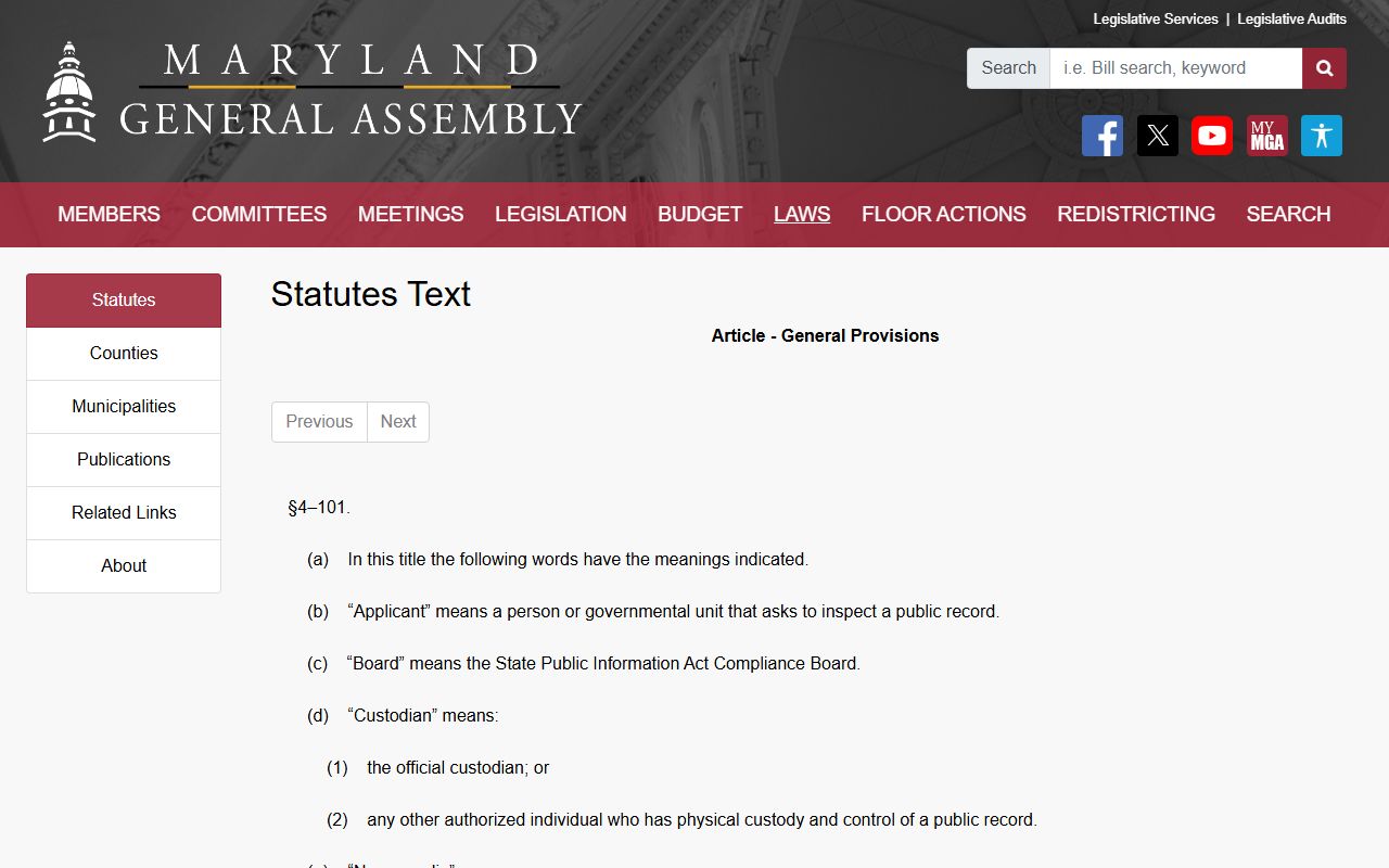 Wicomico County Clerk of the Circuit Court records Maryland Public Information Act definitions