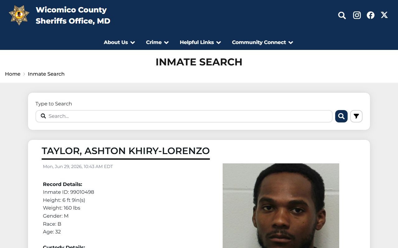 Wicomico County arrest records sheriff inmate search source