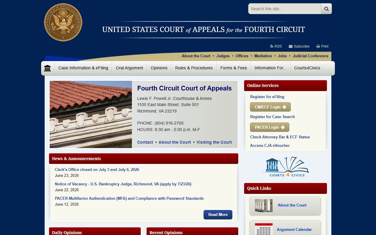 Wicomico County court dockets Fourth Circuit Court of Appeals source