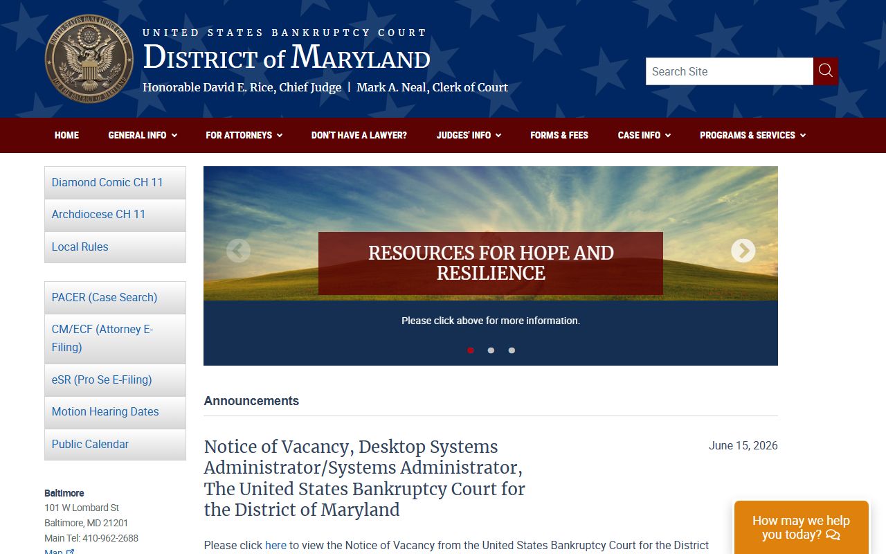 Wicomico County court dockets U.S. Bankruptcy Court for Maryland source