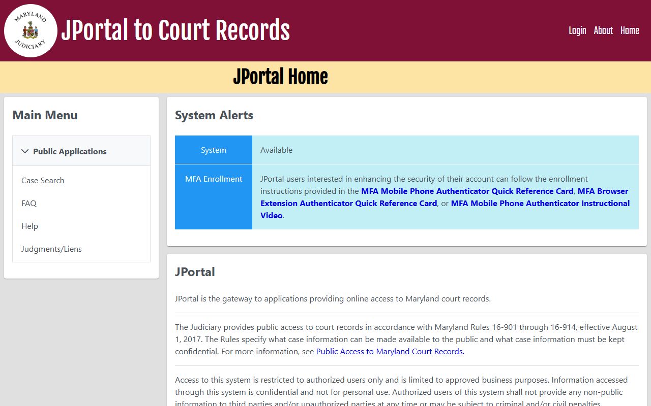 Wicomico County court records Maryland Judiciary JPortal access page