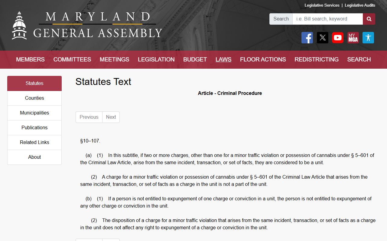 Wicomico County criminal court records Criminal Procedure section 10-107 source