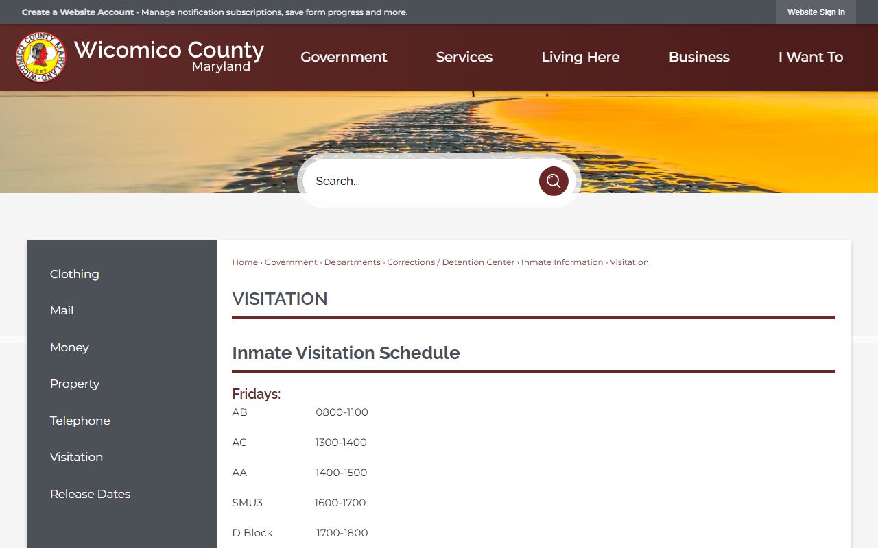 Wicomico County inmate records detention center visitation schedule