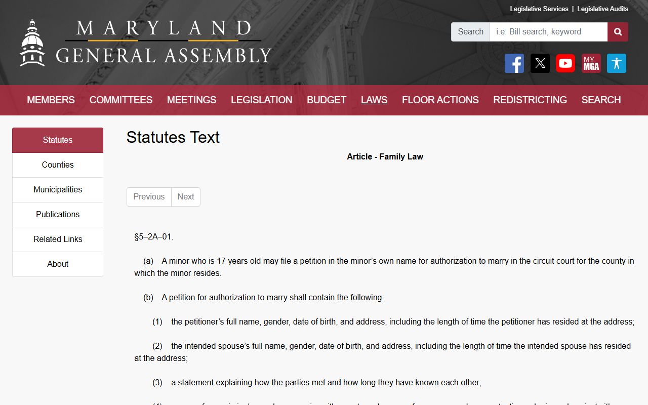 Wicomico County marriage records minor marriage authorization statute