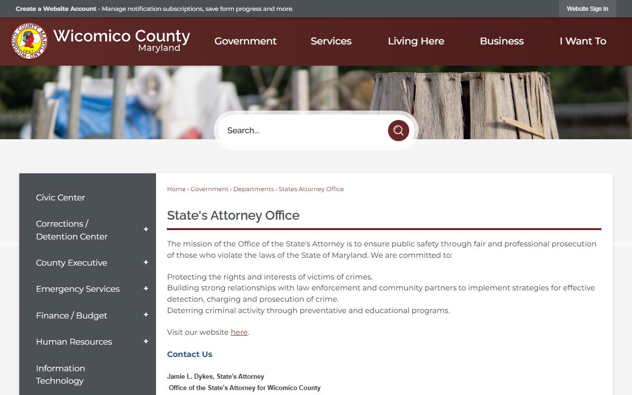 Wicomico County criminal court records State's Attorney office page
