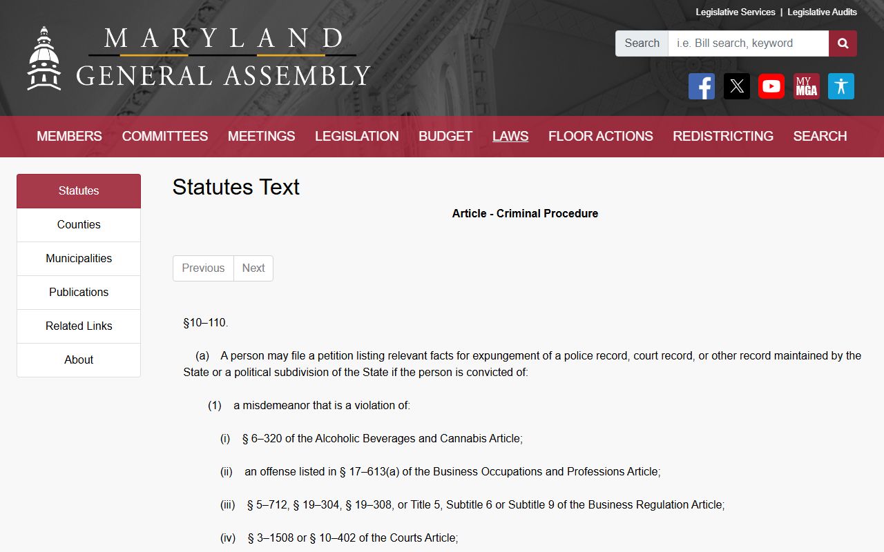 Wicomico County traffic court records expungement statute