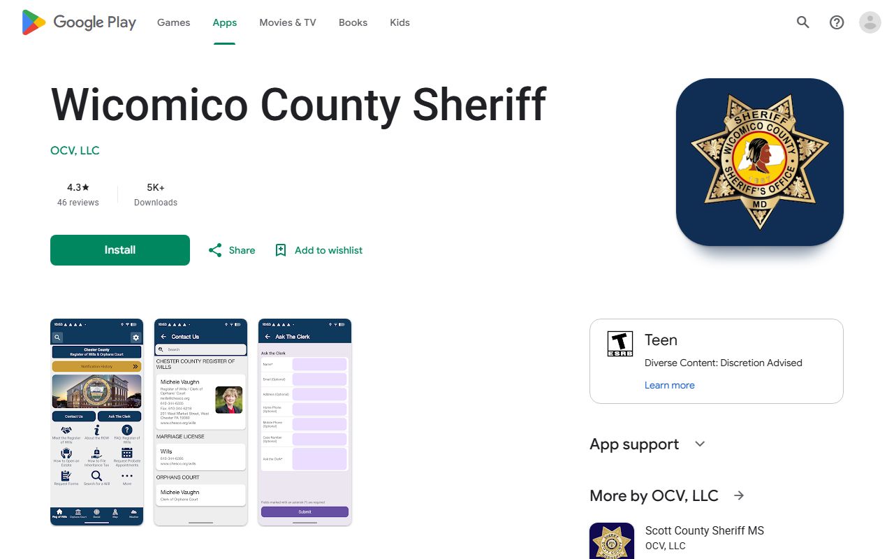 Wicomico County warrant records sheriff Android app listing